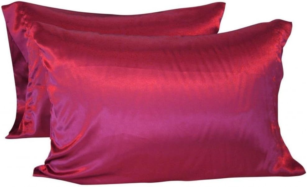 LZYMSZ 2pc Silk Pillowcase Standard 50 * 75CM Silky Soft & Wrinkle Free pure Color Silk Red Pillowcase(RED)