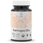 Sarsaparilla USDA Organic 60 Capsules | High-Potency Natural Supplement | Certified Organic Vegetarian Capsules and Organic Sarsparilla (Hemidesmus indicus) Dried Root (60 Capsules)