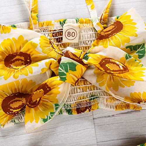 Toddler Baby Girls Halter Off-Shoulder Sunflower Crop Top with Bow+ Shorts Outfits Clothes Set (Sunflower, 3-4 Years) - Thumbnail 3