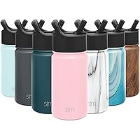 Simple Modern Insulated Water Bottle with Straw Lid Kids Reusable Wide Mouth Stainless Steel Flask Thermos, 14oz (415ml…