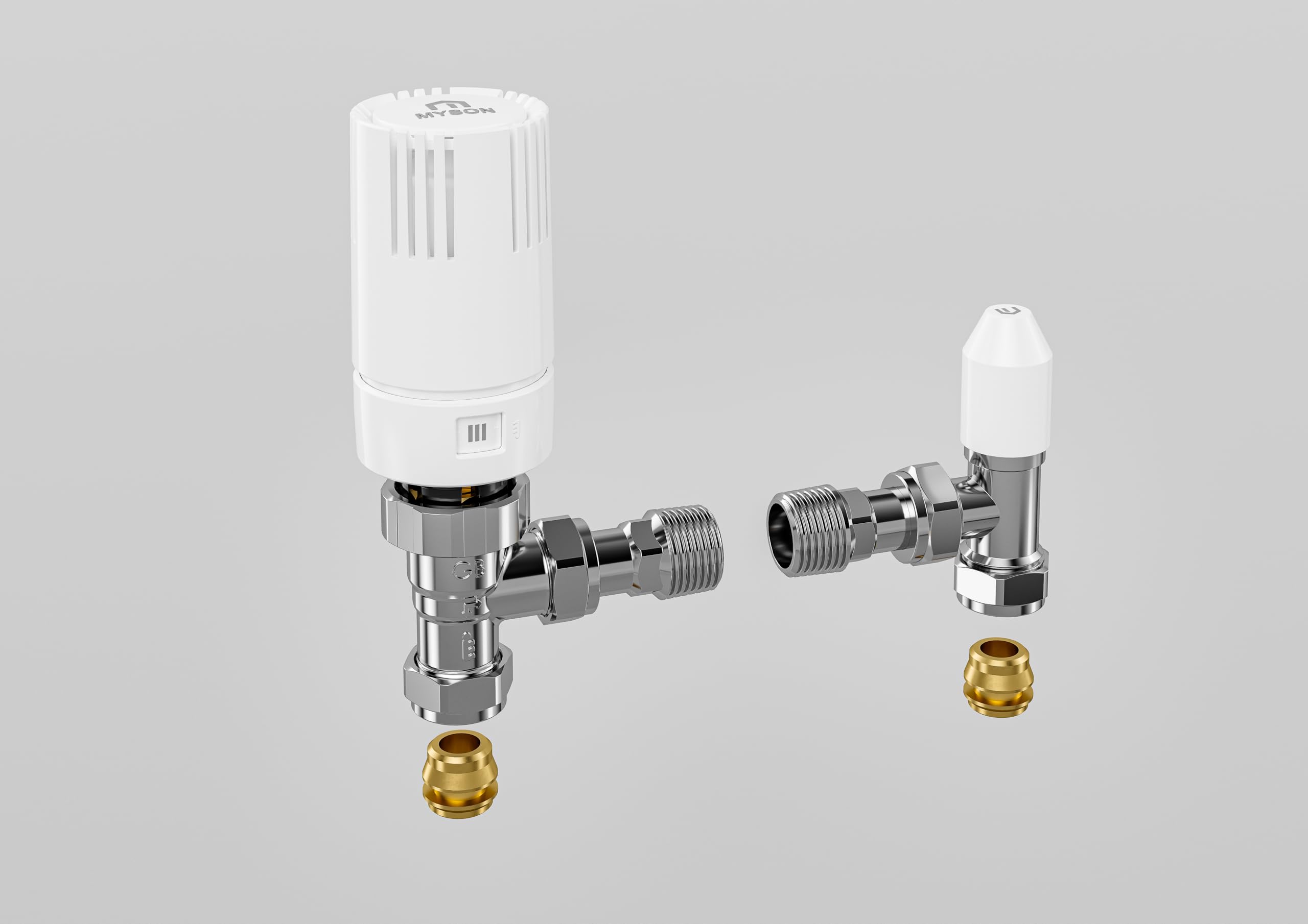 MYSON TRV2 Radpack 10/15mm TRV2 & Matchmaster Lockshield Valve Pack Angled Chrome