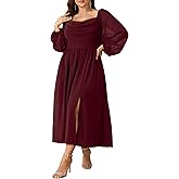 SHESTARR Women's Plus Size Dress Chiffon Long Sleeve Cowl Neck Wedding Guest Cocktail Party Maxi Dress