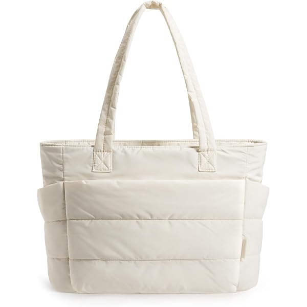 SUKUTU Women's Puffy Padded Tote Bag - Lightweight Quilted Shoulder Bag, Large Work Purse With Zipper - View #4