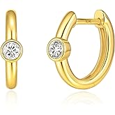 Small 10K Gold Diamond Huggie Hoop Earrings for Women | Bezel-Set Lab Grown Diamond Hoops 15.5MM Long | Hypoallergenic Solid 10kt Gold Huggie Earrings for Women by MAX + STONE