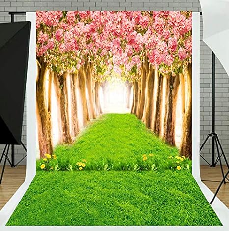 Amazon Dlergt 5x7フィート 美しい春の写真撮影用背景 緑の芝生 ピンクの花 ナチュラルな新生児の写真背景 スタジオ小道具 2 402 バックペーパー 背景布 通販
