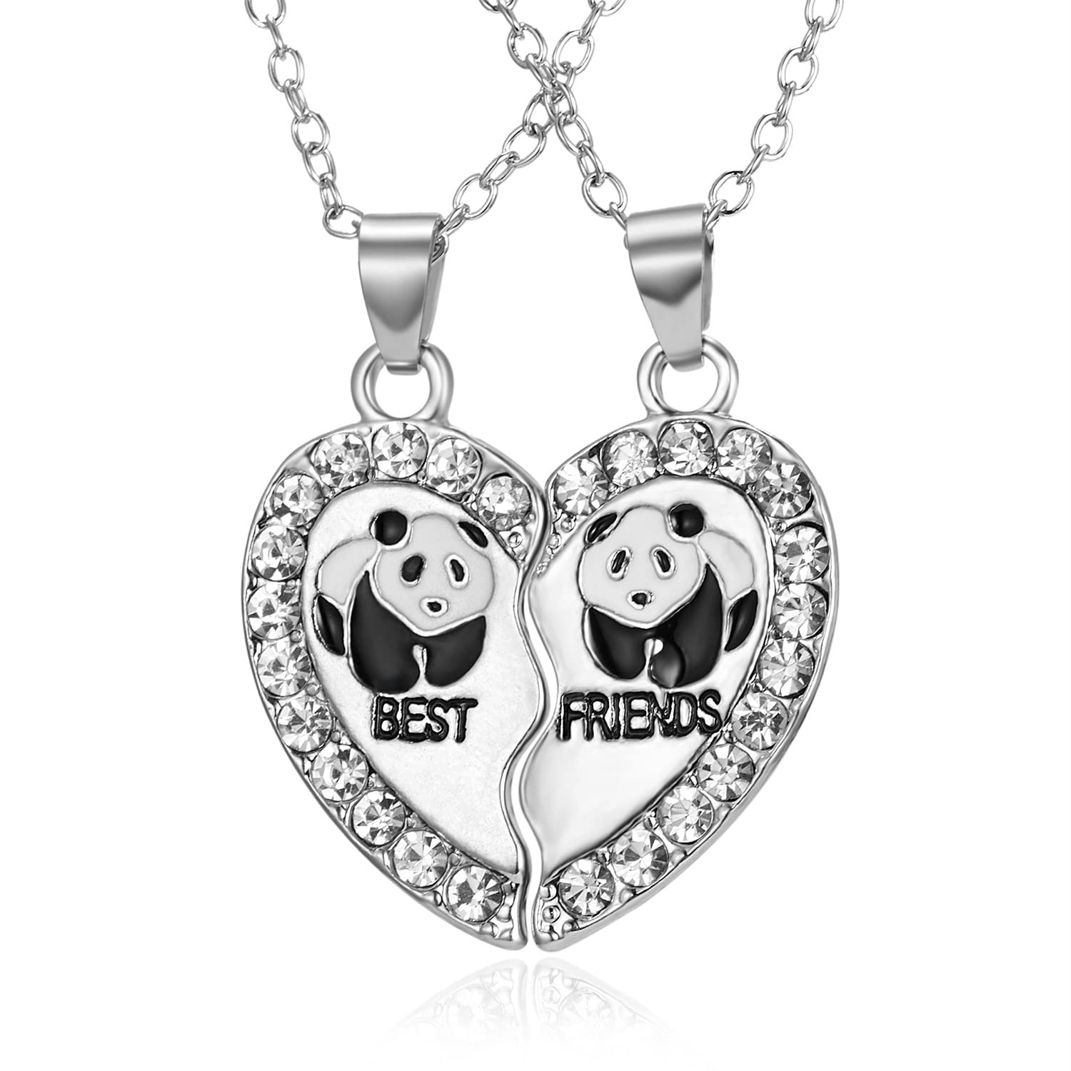 CYWQZZ Best Friends Forever BFF Heart Panda Pendant Necklace Set of 2 Friendship Accessories Metal, Metal