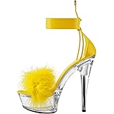 MissHeel Lace Up Clear Platform Heels Fluffy Stiletto Sandals