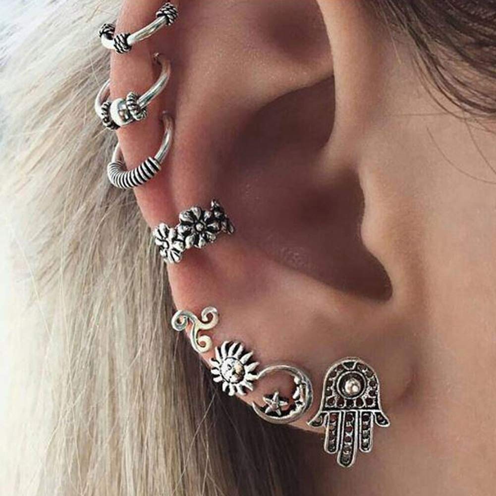 Gemini_mall-EarringsGemini_mall Earrings for Women Girls, 8pcs Boho Vintage Sun Moon Shape Ear Clips Ear Cuffs Ear Studs Earrings Jewelry Valentines Day/Mother's Day/Wedding/Party/Christmas/Birthday Gifts