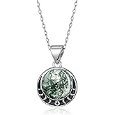 TALYKONG Moss Agate Necklace for Women Moon Phase Green Moss Agate Pendant Jewelry Gifts for Women Birthdayb Christmas