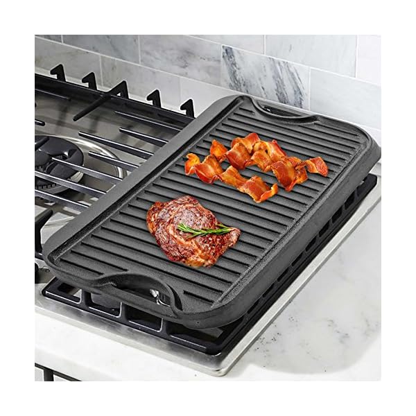CO-Z 20 Inches Pre-Seasoned Cast Iron Reversible Griddle with Grill Press, Large Nonstick Two Burner Flat Universal… - Image 7