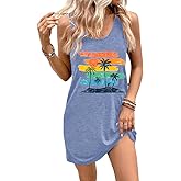 Summer Tank Dress for Women Sunset Palm Beach Vacation Mini Sundress