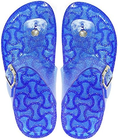 EclaDea Women's [Waterproof] Slide Sandals/Thong Sandals [Glitter Jelly] Slip-On Flat Flip-Flops [Adjustable Strap]