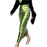 LEOROO Long Skirts for Women Trendy High Waisted A Line Business Casual Leather Maxi Skirt with Slit Dressy