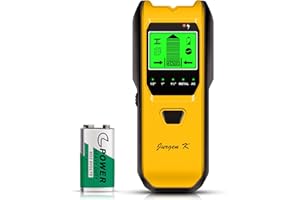 JURGEN K Stud Finder Wall Scanner, 5 in 1 Multifunction Stud Locator with Upgraded Smart Sensor, HD LCD Display and Audio Alarm for The Center & Edge of Metal, Studs, AC Wire, and Pipe Detection (Lemon)