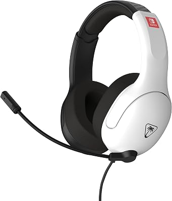 Airlite Fit Casque de Jeu Filaire Noir et Blanc sous Licence Officielle pour Toutes Les Nintendo Switch - Microphone à Bascule et Silencieux, Oreillettes de Confort supérieur