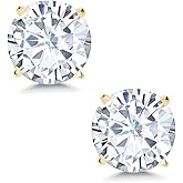 Gem Stone King 14K Yellow Gold White Moissanite 4 Prong Stud Earrings | 1.60 Cttw | Round 6MM | Gold Earrings For Women Men