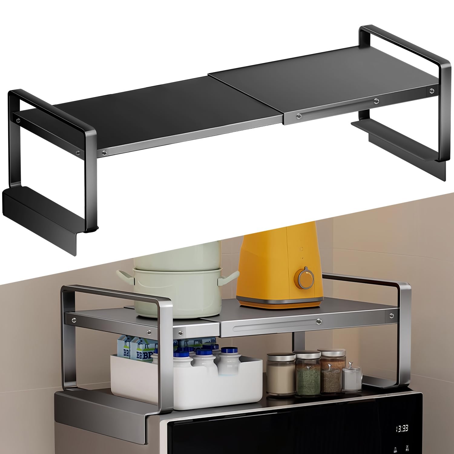 Photo 1 of (17-31.5 inches) Adjustable Refrigerator or Washer Top Storage Rack - Expandable Organizer Shelf, L-Shaped Protective Card Slot Design for Kitchen, Laundry Room, Dorm -Durable Metal Space Saver-Large