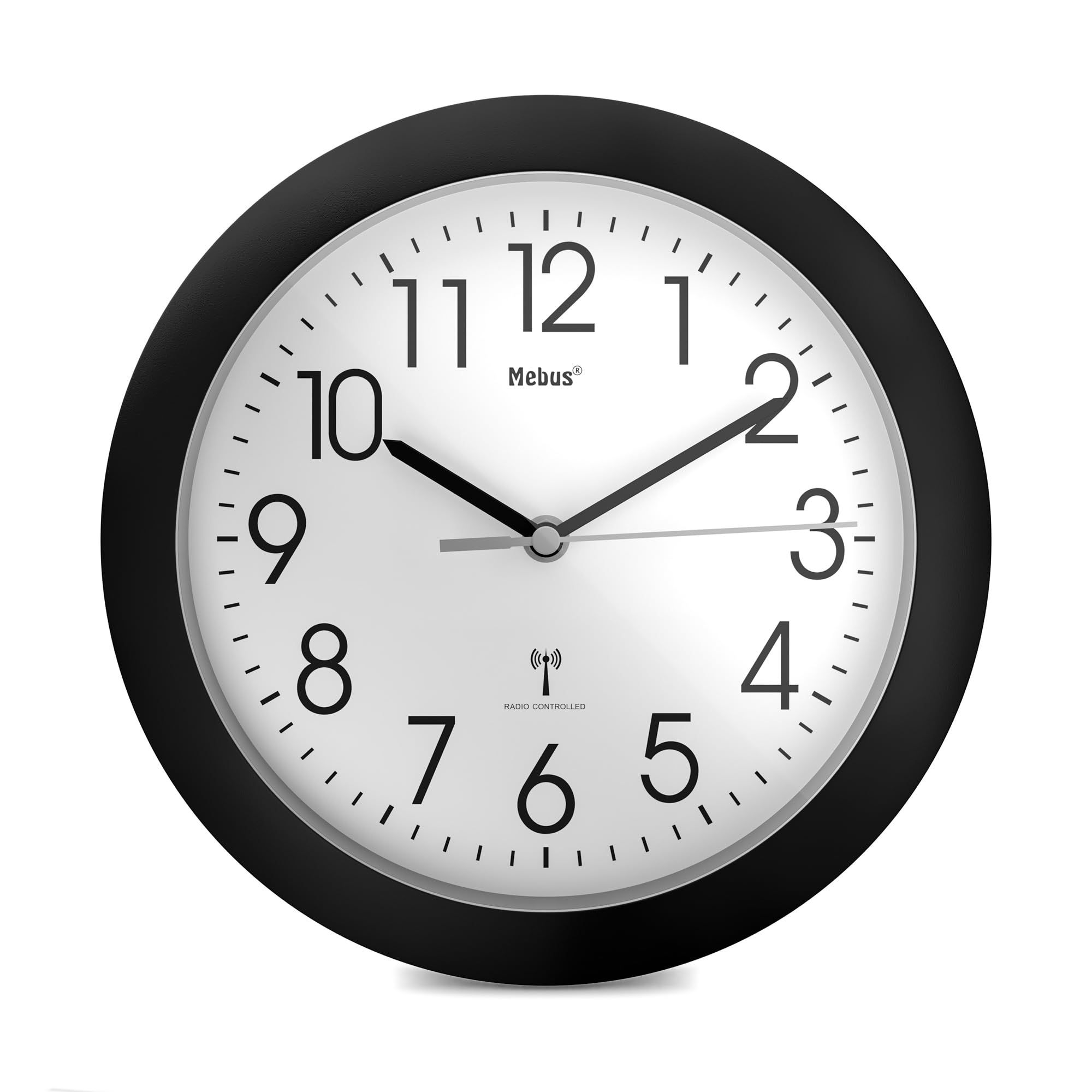 Mebus Radio Controlled Wall Clock Frame 25 cm Diameter Plastic Black