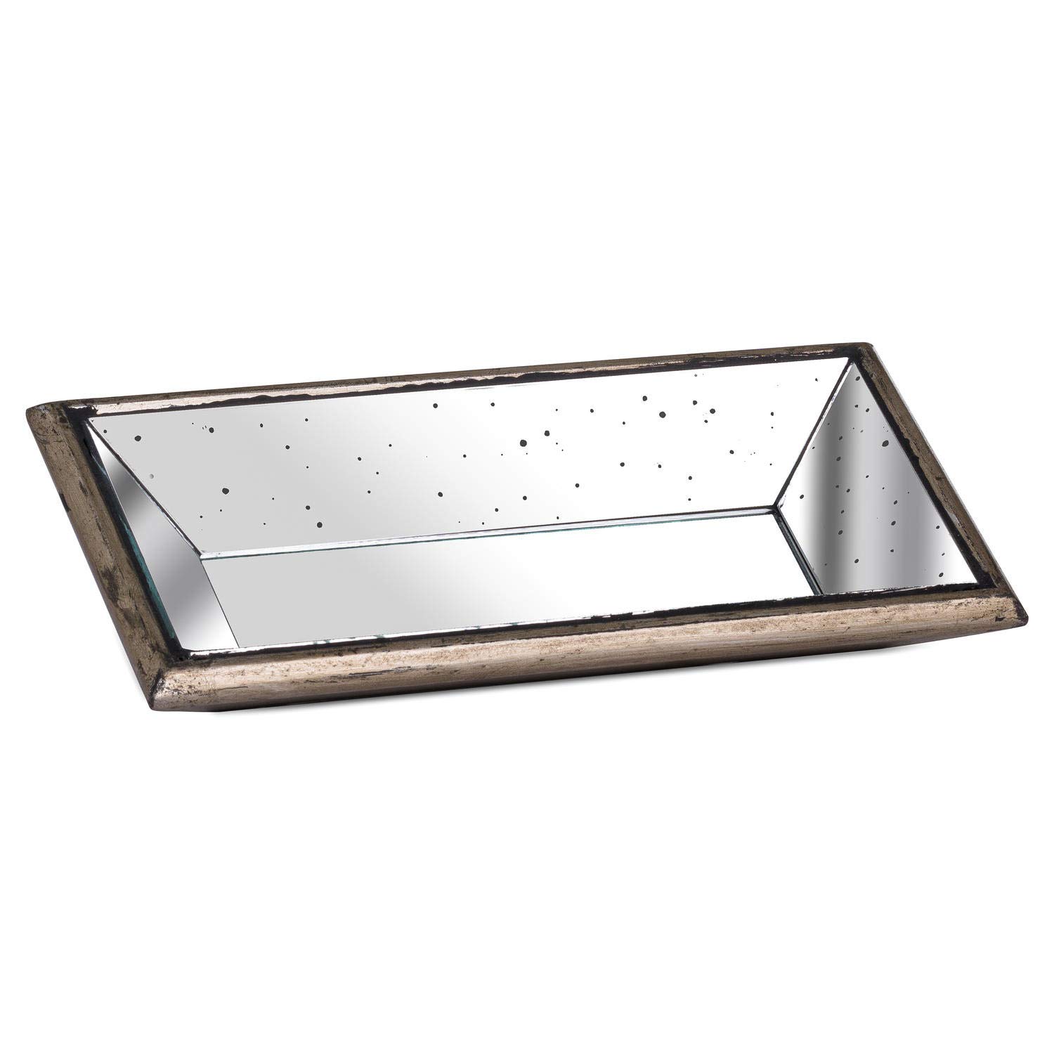 Hill 1975 Astor Distressed Mirrored Display Tray with Wooden Detailing, Glass, Mixed, 32 x 16 x 5cm