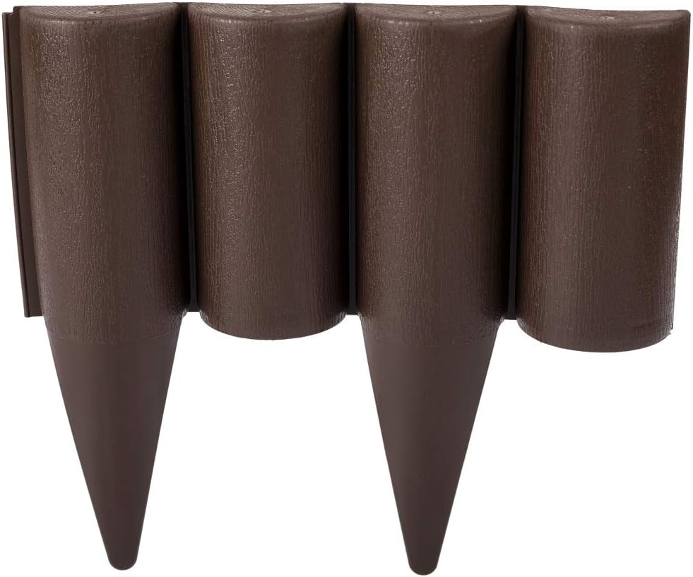 GARDENIX 2,5m Holzoptik Beeteinfassung Beetumrandung Rasenkante Gartenpalisade Beetzaun (2,5 m, Braun)