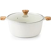 SENSARTE Ceramic Nonstick Stock Pot with Lid, 7 Qt Induction Cooking Pot with Tempered Glass Lid, Stew Pot for Soup and Oatmeal, Pasta Casserole, Free of PFAS & PTFE, White