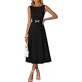 ZESICA Women Summer Sleeveless Midi Dresses 2026 Elegant Boat Neck A Line Tie Waist Spring Cocktail Party Dress