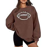 VVNTY Game Day Sweatshirts for Women: Embroidered Football Long Sleeve Shirt Oversized Football Mom Crewneck Pullover