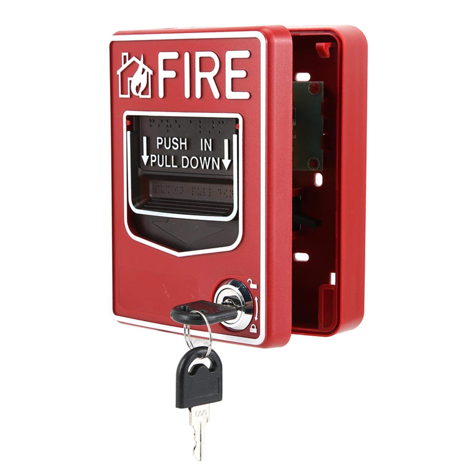 Archuu Fire Lite Alarms, Dual Action Manual Pull Station Fire Alarm Horn Siren Alarm Button with Key for Home Office Hotel Restaurant, default