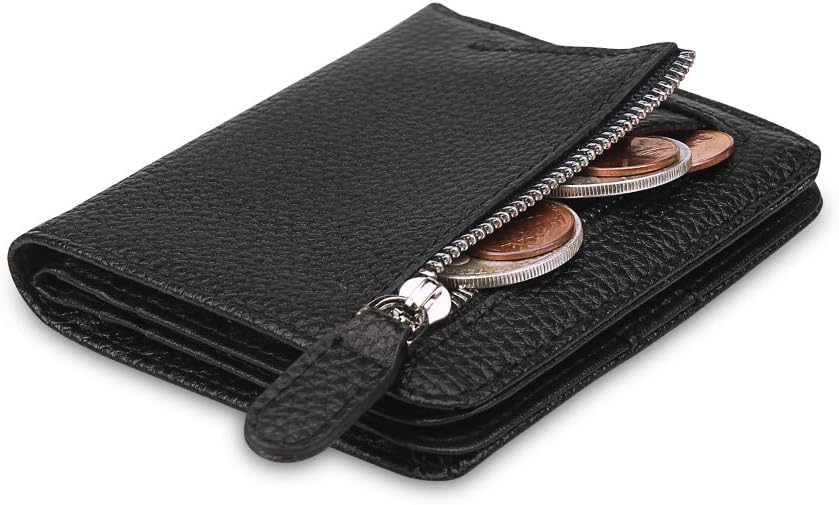 FT FUNTOR Small Wallet for Woman with Card Ladies Bifold Zipper Pocket RFID Blocking Leather Wallet Purse(Black)
