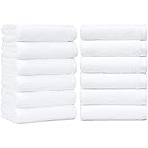 Amazon Basics Soft and Thick Cotton Hand Towels, 16 x 26 in, White, 12-Pack