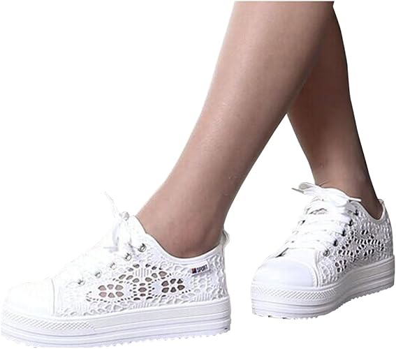 Amazon ノーブランド品 スニーカー 厚底ソール 紐 紐靴 レース 透け感 レディース ローカット シューズ 靴 デザインスニーカー カジュアルスニーカー レー シューズ バッグ