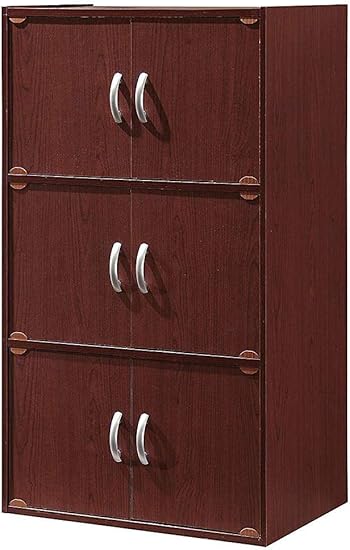 Amazon Com 3 Tier Bookshelf With 6 Doors Closed Cabinet Mahogany