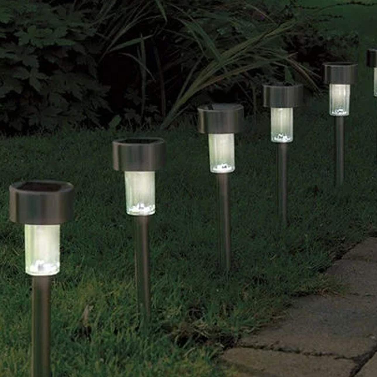 Garden Mile 10pc Stainless Steel Outdoor Lights Solar Powered Bright White LED Solar Lights Outdoor Garden Lighting For Lawn Borders Flowerbeds Patio Ideal Driveway And Pathway Lighting For Outside