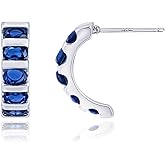 Elaximn Hypoallergenic Blue Sapphire Hoop Earrings for Women, Lightweight Small Open Hoops, Blue Birthstone Jewelry for Women Trendy Sensitive Ears & Daily