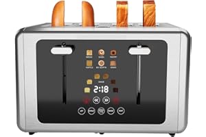 whall 4 slice Toaster with Smart Touch Screen,Digital Timer Stainless Steel Toasters,6 Shade Settings＆6 Bread Types, Wide-Slo