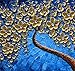 OKBONN Large Gold and Blue Oil Paintings Modern Framed Tree Art 3D Hand Painted Artwork Abstract Flowers Pictures on Canvas Wall Art Ready to Hang for Living Room Bedroom Home Decor(24X48 inch)