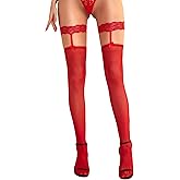 RSLOVE Women's Thigh High Stockings - Silicone Lace Top Sheer Stocking Sexy Bow Suspenders Pantyhose