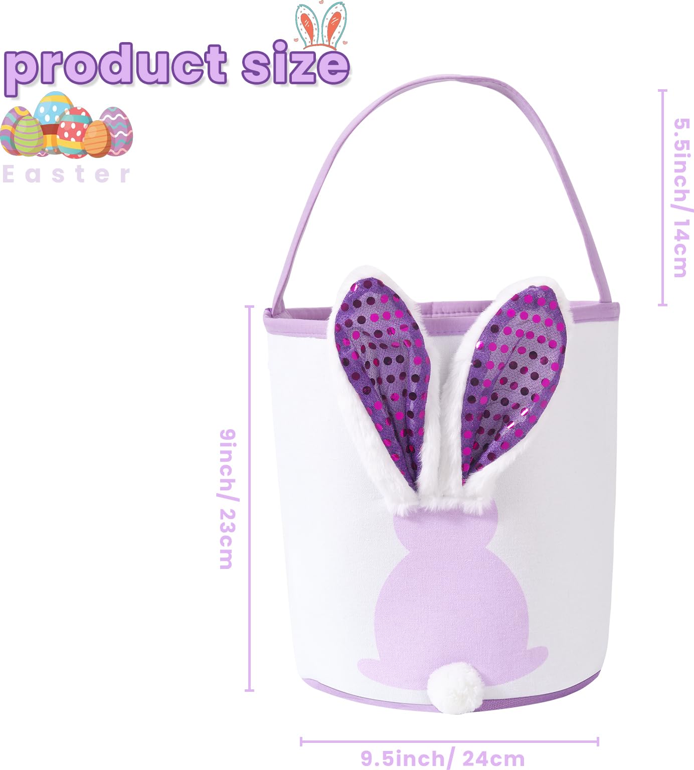 Easter Bunny Baskets Empty with Lights, Large Easter Egg Hunt Baskets for Kids, Canvas Easter Basket Candy Tote Bags with Handles, Easter Decorations Party Supplies (Blue + Pink)