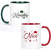 Jogskeor Set of 2 Christmas Coffee Mugs 11oz, Naughty Nice Coffee Mugs, Holiday Christmas Gifts for Women Sister Friends