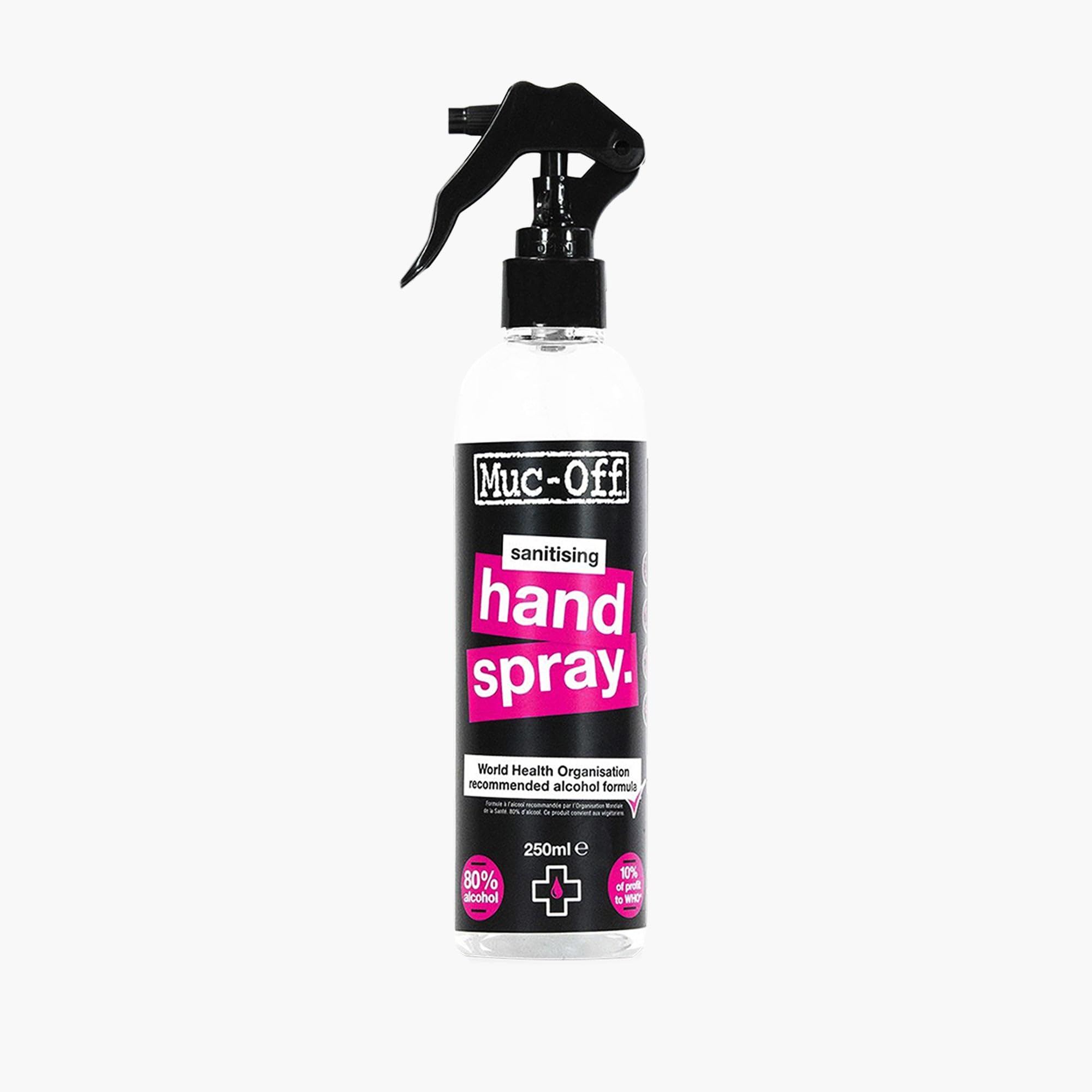 Muc-Off Antibacterial Sanitising Hand Spray, 250 Millilitres - WHO Recommended Formula With 80% Alcohol Content - Kills 99.999% Of Germs