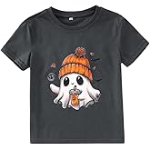 MODNTOGA Halloween Outfit Toddler Boy Girl Pumpkin Ghost T-Shirt Kids Ghost Graphic Shirt Spooky Season Pullover Fall Tops