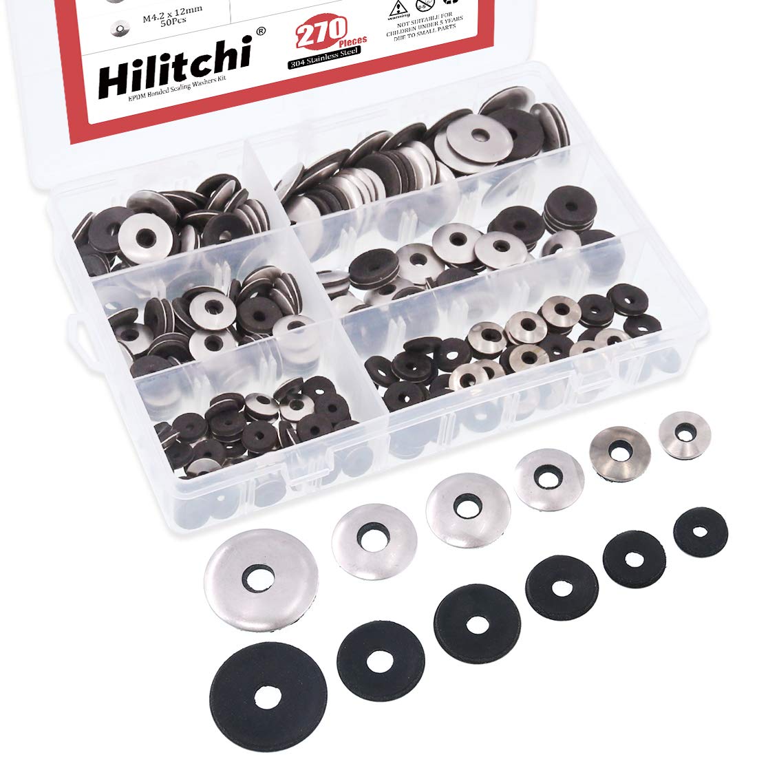 Hilitchi 270-Pcs #6#8#10#12 Stainless Steel Neoprene EPDM Bonded Sealing Gasket Washers Assortment Kit