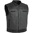 First Mfg Co Lowrider Mens Motorcycle Biker Riding Armor Club Style Black Leather, Twill, Moto Mesh, Perforated Vest