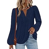 MEROKEETY Women's Fall Long Sleeve Blouse Shirt 2025 Dressy Casual Crochet Lace V Neck Swiss Dot Tops