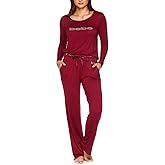bebe Womens Long Sleeve Shirt and Pajama Pants Lounge Sleepwear Set