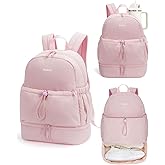 Ceneda Gym Backpack for Women, Lightweight Puffer Backpack with Shoe Compartment, Wet Pocket & Tumbler Strap, Cute Daypack for Fitness, Daily Use & Travel (Pink)