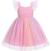 IDOPIP Toddler Girls Birthday Dress Floral Tulle Tutu Princess Pageant Party Dresses Summer Sleeveless Smocked Sundress 1-6T