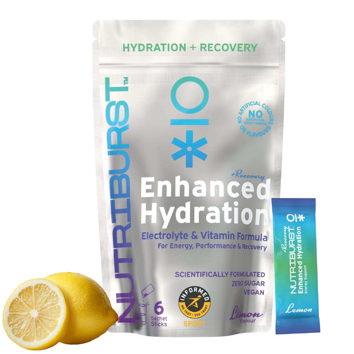 Nutriburst - Recovery Electrolytes + 11 Vitamins & Minerals • Support Energy Levels • Performance • Recovery - Suitable for Vegans - 6 Pack: Lemon - Enhanced Hydration