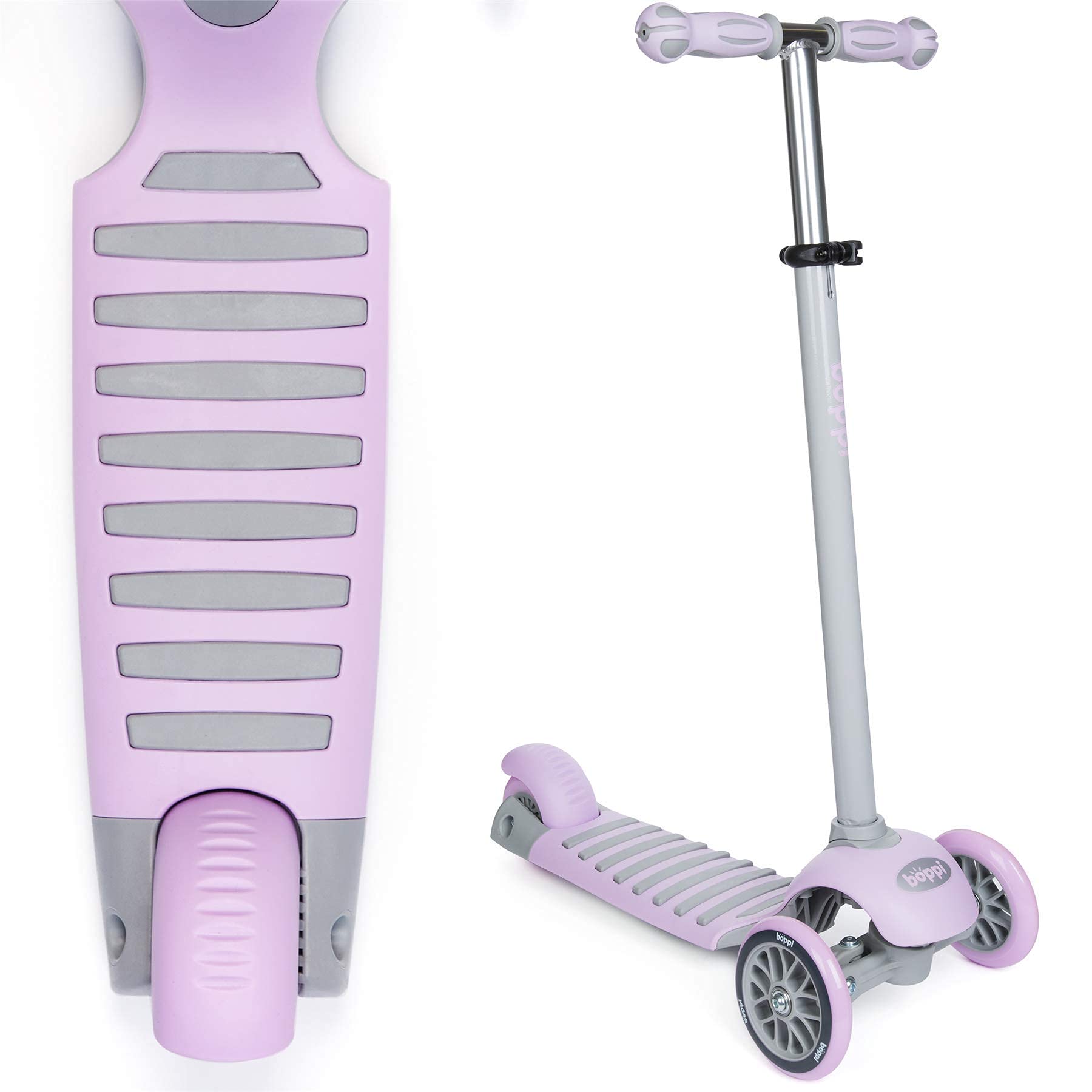 boppi 3 Wheel Scooter for Girls and Boys Age 3 to 8 Years Old - Kids' Scooters for Toddlers with Adjustable Height and 2 Front Wheels - 3 Wheeled Tri Scooter - Purple