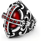 LAIMIUMIU33 Gothic Cross Rings for men Antique Flower Carving style Ruby Stone Ring Biker 316 Stainless Steel Rings Iced Out Jewelry Punk Ring Cocktail Party Ring Vintage mens fashion rings Best Gift for men